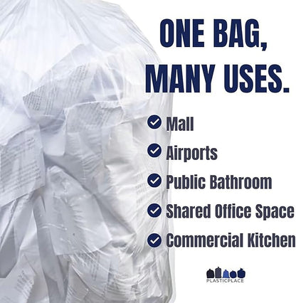 Plasticplace W55HDC1 55-60 gallon Trash Bags │ 12 Microns │ Clear High Density