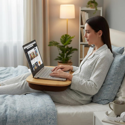 SANJIMO Lap Desk for Laptop with Cushion-Fits up to 17 inch, Bamboo Computer Laptop Stand with Phone Hoder, Anti-Slip Stopper