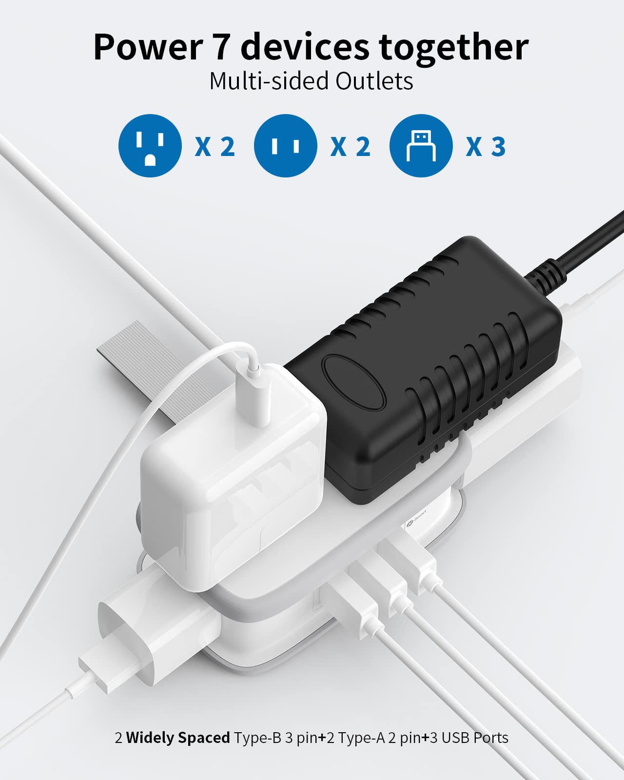 Travel Power Strip with USB 2 Pack, NTONPOWER 4 Outlets and 3 USB with 4Ft Short Extension Cord, Small Portable Desktop Charging Station for Cruise Ship, Home Office, White