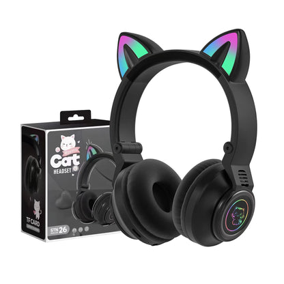YUSONIC Cat Ear Bluetooth Headphones,Toddlers Kids Wireless Headphones for Boys Girls Amazon Fire Tablet/Laptop/Pad/School (Black)