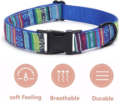 Dog Collar and Leash Set for Dogs Walking Bohemia Ethnic Style | Soft Durable Nylon Adjustable Collar with Metal Buckle 5ft Matching Leash with Padded Handle for Small Medium Large Dogs