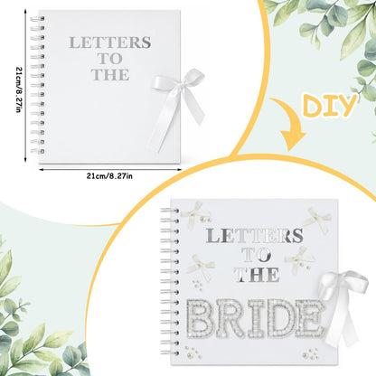 FunooFuno 8 x 8 Inch DIY Letters to the Bride Scrapbook Wedding Memory Book Bridal Blank Paper Scrapbook with Pearl Letter Stickers Bows Wax Seal Stickers Envelope for Wedding Bridal Shower Gifts
