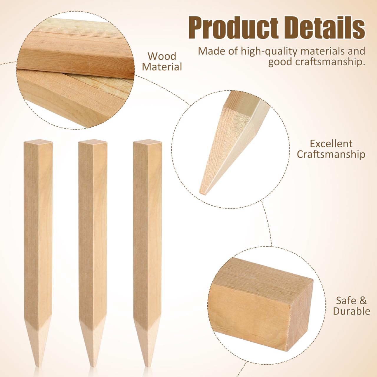 Yardwe 5Pcs Wooden Garden Stakes, 12 Inch Grade and Survey Stakes for Building and Lawn Fence Decoration, Garden Sign Posts for Plant Support and Outdoor Use