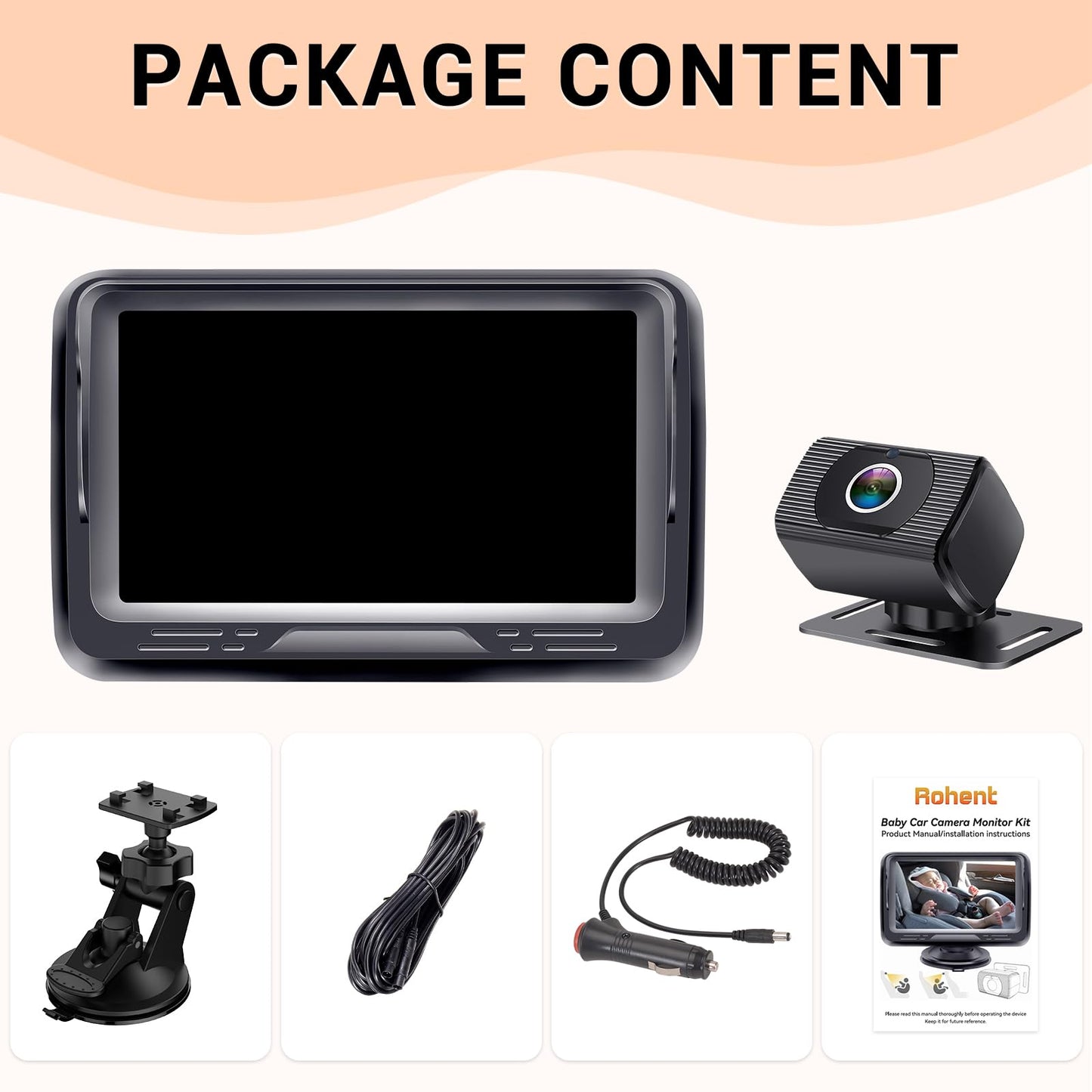 Rohent Baby Car Camera HD 1080P - Rear-Facing Infant Monitor with Night Vision Car Camera for Baby 150° Wide-Angle Lens Anti-Glare Screen Easy Install 360° Adjustable Display