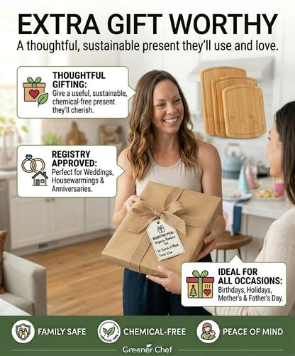 Greener Chef Luxury Bamboo Cutting Board Set of 3 with Glue-Free Surface Technology - Extra Spacious Wood Cutting Boards for Kitchen and XL Chopping Board Set - Replacements for Life