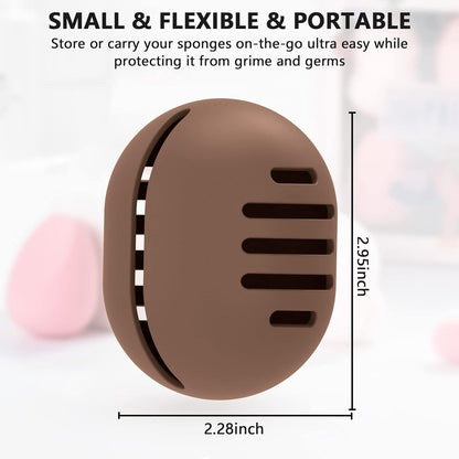 2 Pcs Makeup Sponge Holder,Double-Sided Breathable Silicone Beauty Blender Holder for Travel or Daily,Shatterproof Make-up Travel Case Quick Drying Easy to Carry,Grey+Pink