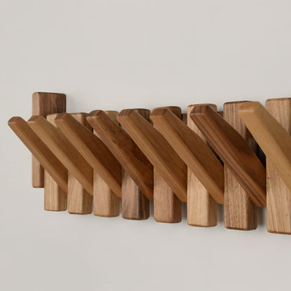 TEXAS BEST GIFT Solid Walnut Piano Key Coat Rack – 10-Hook Wall-Mounted Flip Hook Rack – Minimalist Wooden Hanger for Entryway, Bedroom, Office