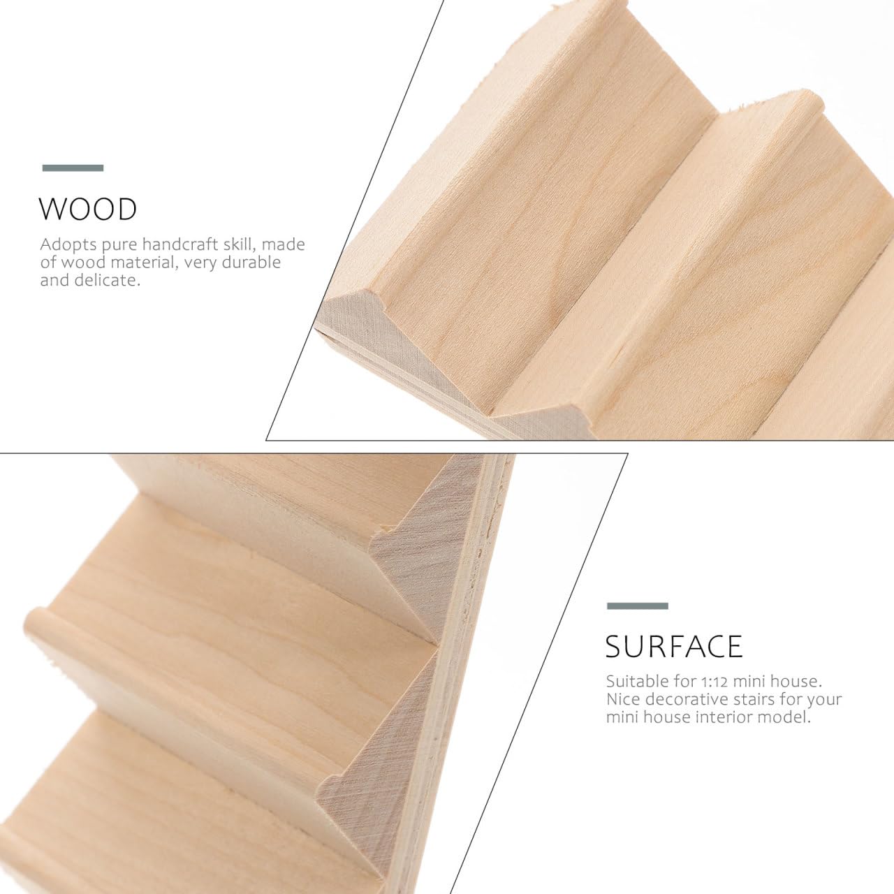 Artibetter Mini Staircase Wooden 1/12 DIY Stairway Accessory Model Without Armrest for Mini House Scene 1Pc (Pack of 2)