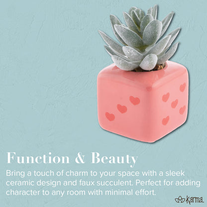 Karma, Shaped Succulent Pot, Artificial Succulents in Ceramic Pot, Faux Mini Succulent Plant, Desk Decor, Office Plants, Succulent Décor Faux Succulent Plants Potted - Heart Dice