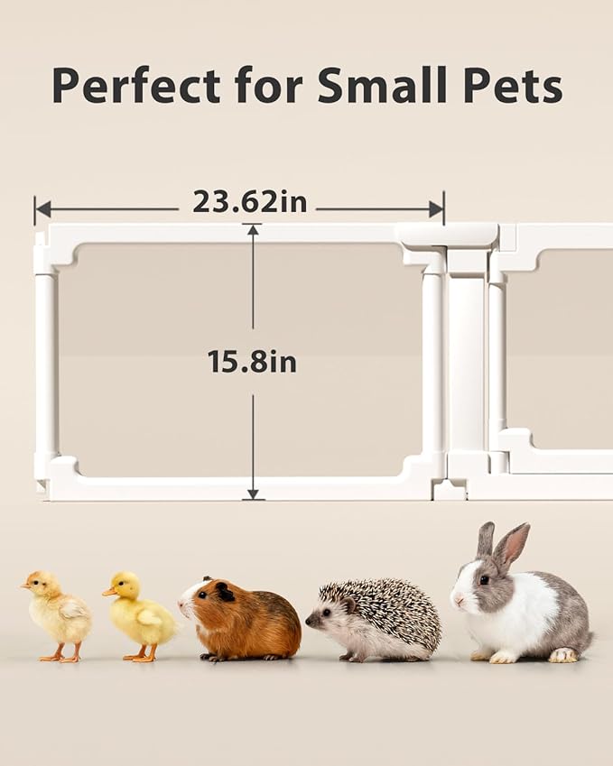 BUCATSTATE Acrylic Guinea Pig Cages for 2, 15.5 sq ft Guinea Pigs Playpen with Door, Clear Rabbit Playpen Indoor for Pigges, Hedgehogs, Quail, Chickens (47" L x 47" W x 16" H, 8 Panels)
