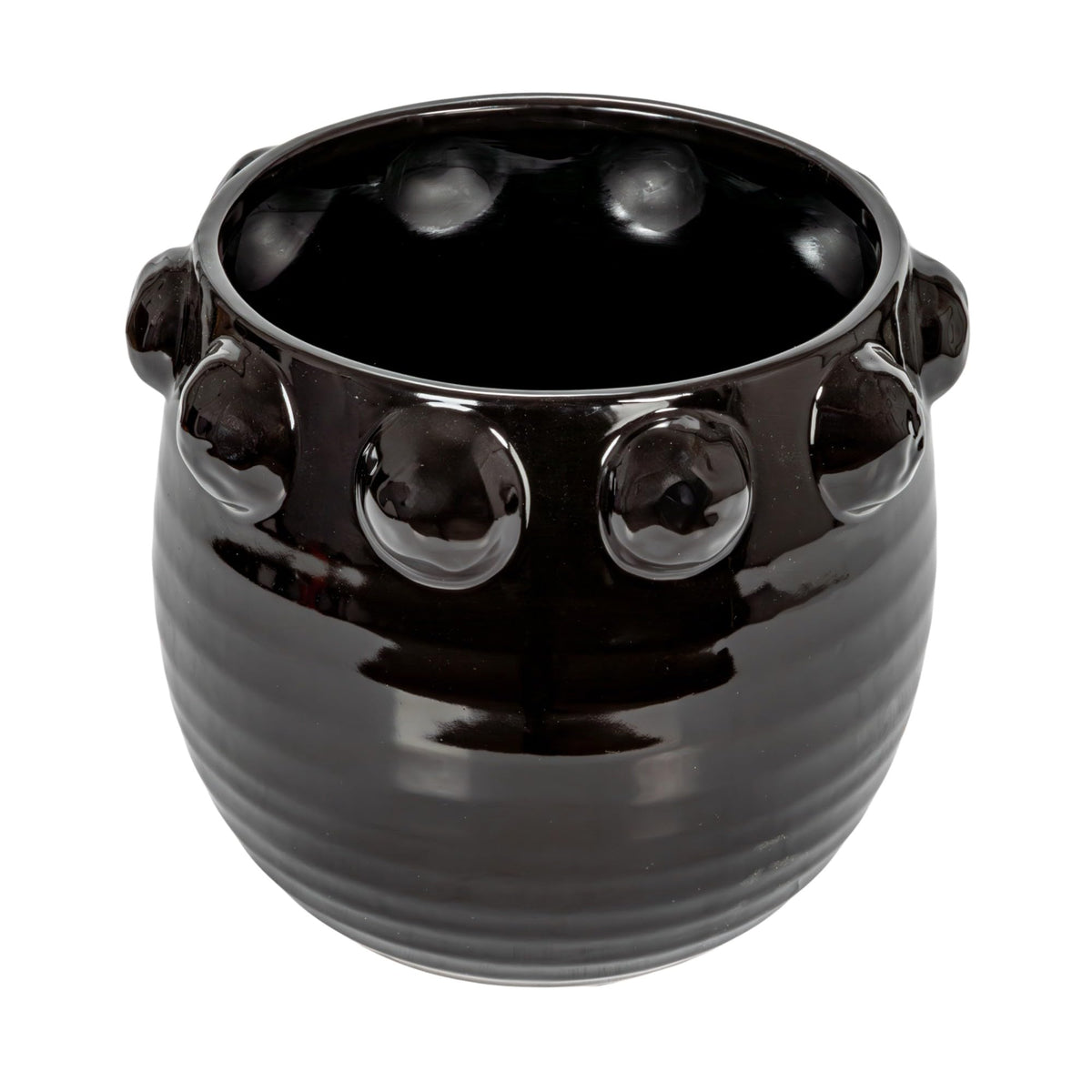 Creative Co-Op Round Terra-Cotta Planter with Raised Dots Design, Black