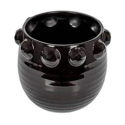 Creative Co-Op Round Terra-Cotta Planter with Raised Dots Design, Black