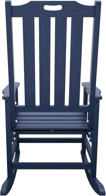 Oversized Rocking Chair Set of 8, Outdoor Rocking Chair for Adults, All Weather Resistant Porch Rocker for Lawn Garden, Navy Blue