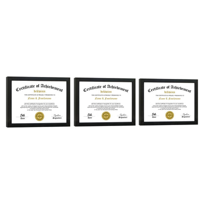 DEKWINN 8.5x11 Diploma Frame Certificate Document Frame Set of 3 with High Definition Glass,Picture Frame for Wall and Tabletop Display in Black