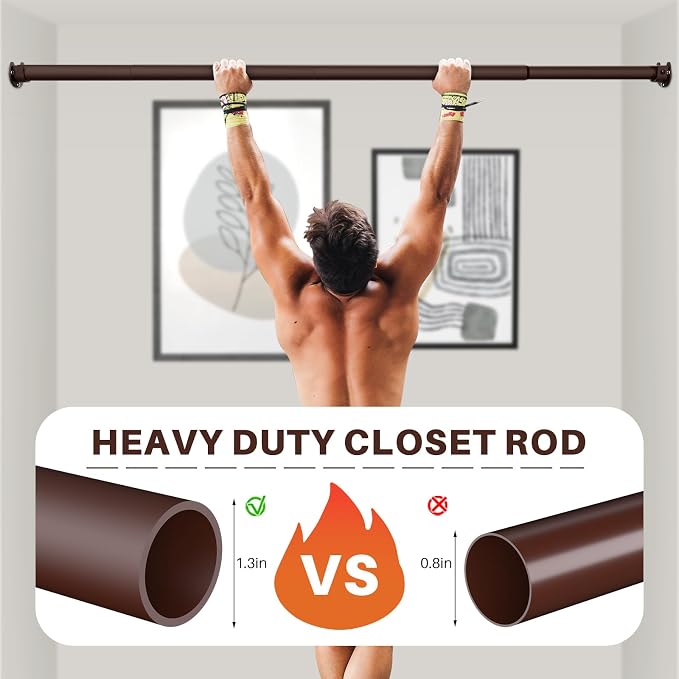 SUTINE Closet Rod - Closet Rods for Hanging Clothes, 17 to 68 inch Adjustable Closet Hanging Rod, Heavy Duty Clothes Rod Clothing Bar, Closet Poles for Hanging Clothes for Wardrobes, Shower Curtain
