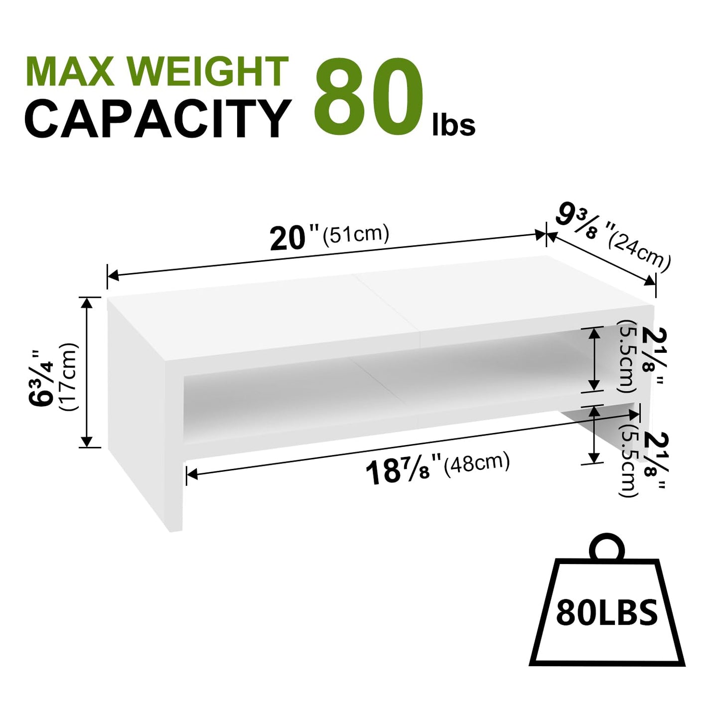 TEAMIX 2 Tier White Wooden Laptop Stand and 2 Pack White Monitor Stand Riser for Computer Desk Home Office Organization.