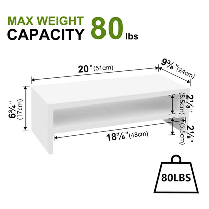 TEAMIX 2 Tier White Wooden Laptop Stand and 2 Pack 20 inch White Monitor Stand Riser for Computer Desk Home Office Organization.