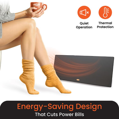 Cozy Products New and Improved Cozy Legs, Flat Panel Space Heater for Home and Office, Portable Heater with Built-in Thermostat, 150-watt, Energy-Efficient, 19" x 8" x 1", 3.2 lbs., Black