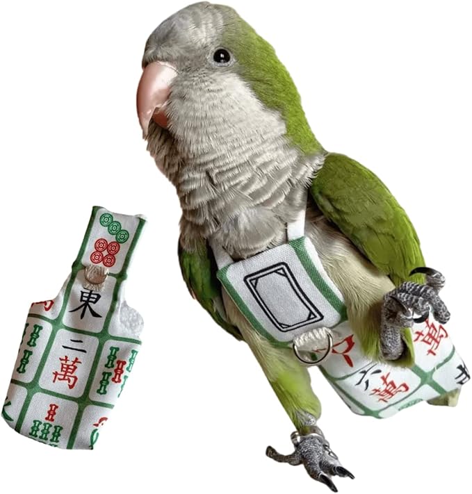 Bird Diaper Harness Flight Suit Clothes, Parrot Flight Suit with Leash for Parrot, Bird Flying Clothes with Rope and Handle for Outdoor Activities Training (Without Leash,Necked Parakeet)