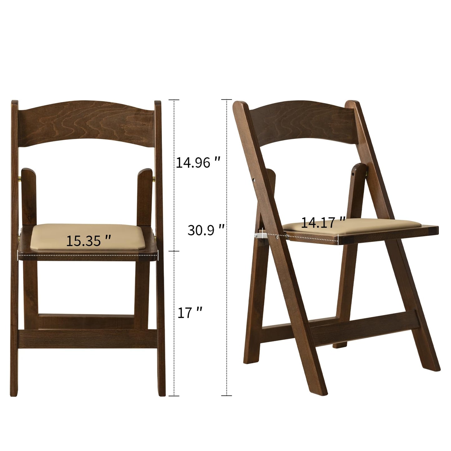 GTNSAFP Wooden Folding Chair with Soft Cushion, Simple and Stylish, Comfortable and Durable, Suitable for Weddings, banquets and Events, no Assembly Required, Classic-Fruitwood, Set of 4