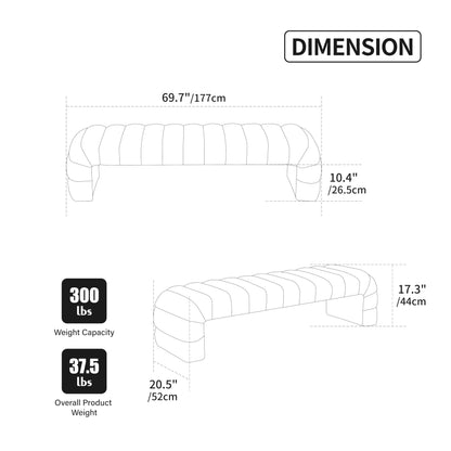 KEIKI 69.7" Modern Upholstered Armless Bed Bench, Channel Tufted Couch Daybed Chaise, Chenille Ottoman Foot Stool, Window Seat for Living Room and Bedroom, Entryway, Black