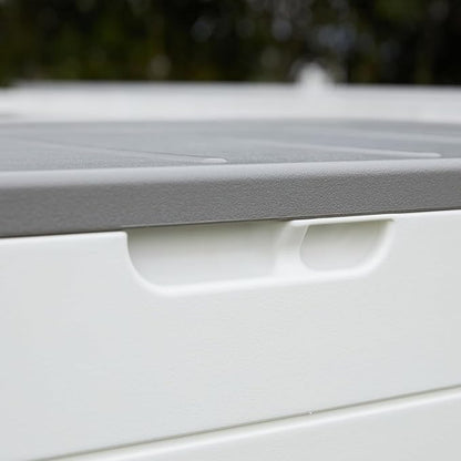 TARKARI Premium Pro Edition 100 Gallon Lockable Resin Deck Box, Waterproof & UV-Resistant Outdoor Storage Box for Outdoor Cushion Storage, Garden Tools & Pool Accessories Storage, White