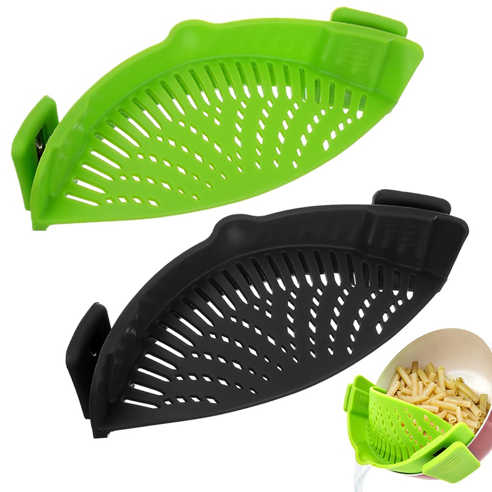 YEVIOR Clip on Strainer for All Pots Pan,Silicone Pasta Strainer Kitchen Gadgets,Collapsible Colander for Noodle,Vegetables,Fruit,Spaghetti (Grey)