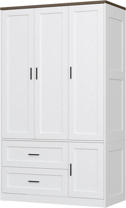 ANCTOR Freestanding Wardrobe Closet 70.6" H, Tall Armoire Wardrobe Closet 3 Doors with Hanging Rod, Drawers, Adjustable Cube Shelves and a Closed Cabinet Organizer Modern Bedroom Clothes Cabinet