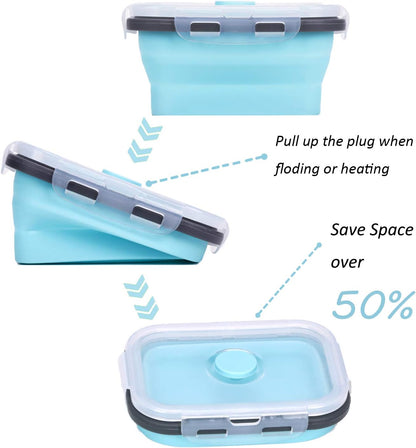 KUON Collapsible Silicone Food Storage Containers with Airtight Lids, Set of 4 Stacking Container, Microwave and Freezer and Dishwasher Safe, with Vent Valve, BPA Free (350ml and 500ml)