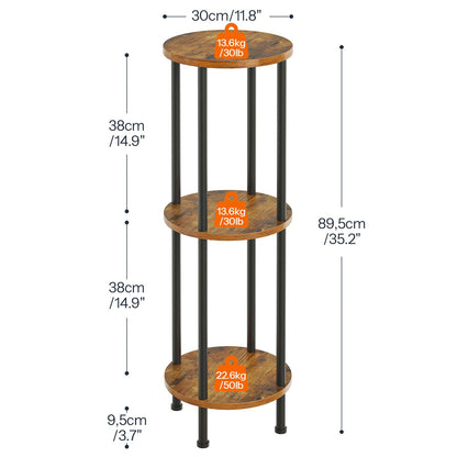 HOOBRO Plant Stand Indoor, 3 Tier 35.2" Tall Small Plant Shelf, Round Potted Holder Rack, Modern Flower Stand for Living Room Balcony Garden, Rustic Brown and Black BF13HJ01