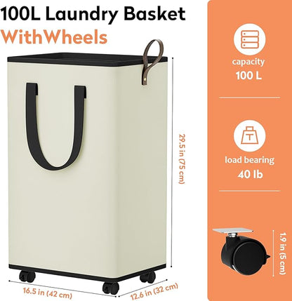 Laundry Basket with Wheels, Collapsible Laundry Baskets, Laundry Hamper with