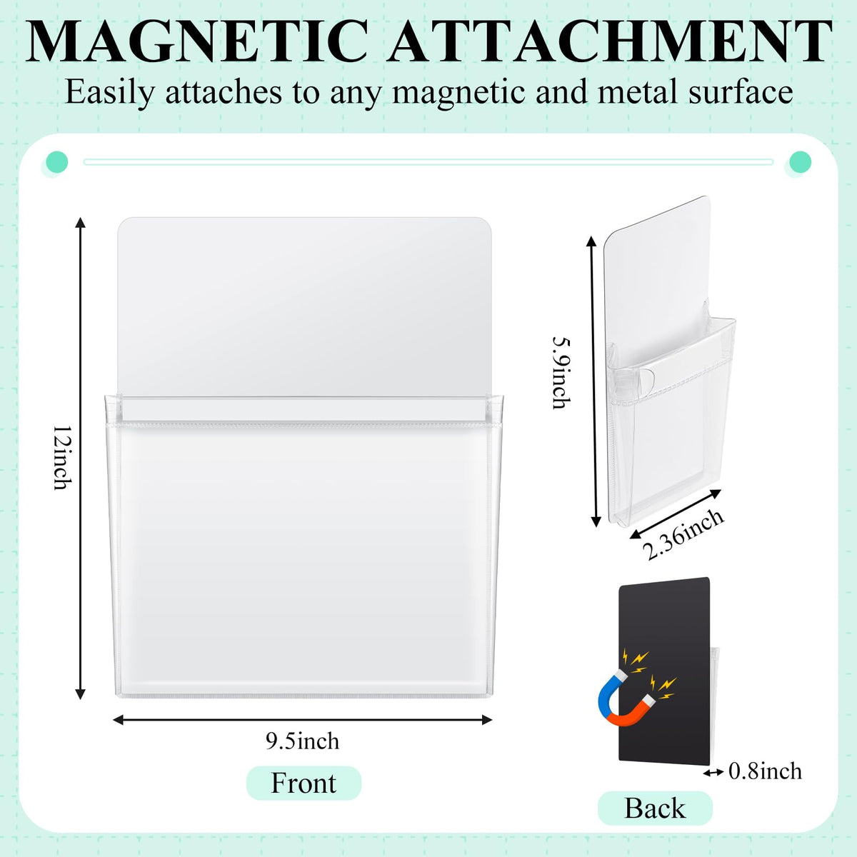 Henoyso 10 Packs Magnetic File Holder Set, Self-adhesive Magnetic File Holder for Recipe, Notes, Tools - Strong Magnet Backing for Fridge, Whiteboards, and Metal Surfaces ( 9.5 x 12 In, 2.4 x 6 In)