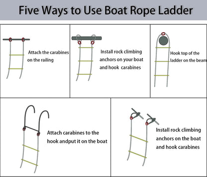 Boat Rope Ladder, 5 Step Heavy Duty 400Lbs Strength Rope Ladder for Inflatable Boat, Fishing Boat, Kayak, Motorboat, Canoeing,