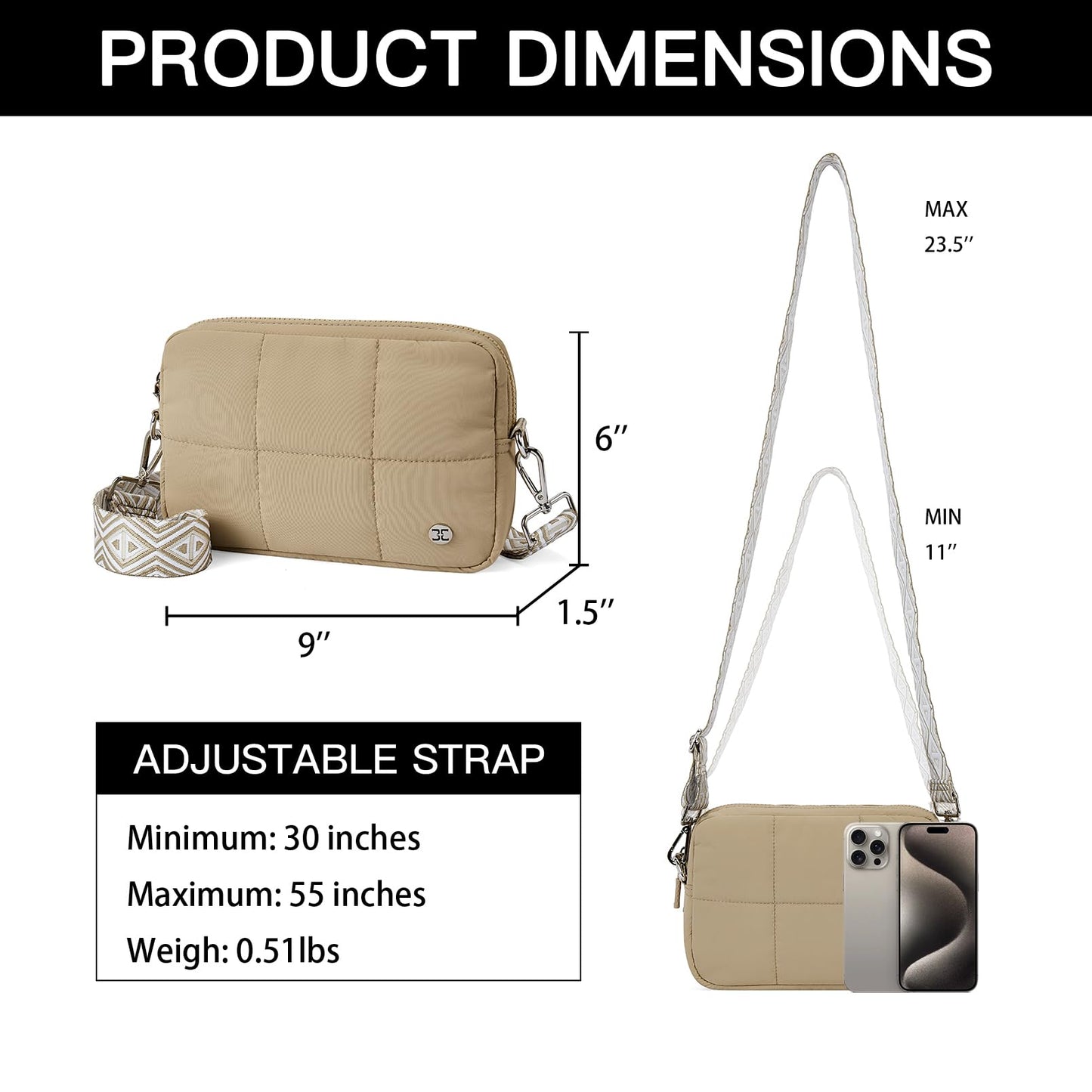 Telena Crossbody Bags for Women Cross Body Purse with Guitar Strap Lightweight Puffer Shoulder Bag for Travel