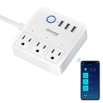 GHome Smart Plug Power Strip Works with Alexa & Google Home - 3 Individually Controlled Smart Outlets Switches 3 USB Ports, 4FT Extension Cord, WiFi Power Strip, Multi-Plug Extender for Home Offices