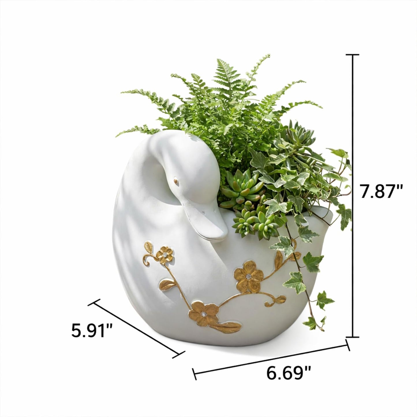 Elenon Goose Planter for Succulents Indoor Outdoor with Drainage Hole, Unique Home Garden Decor Resin Cute Flower Pot Gift Idea for Plant Lovers (White)