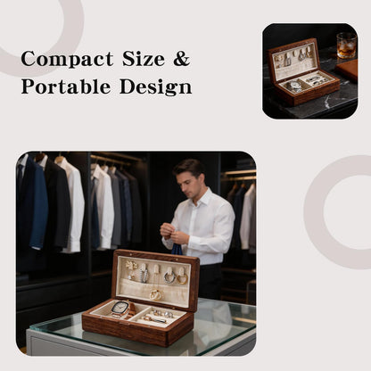 Cxomnndiw Small Wooden Jewelry Box | Versatile Mens Jewelry Box with Earring & Ring Organizer for Travel & Vanity Display