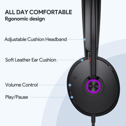 Yealink UH48 ANC Wired Headset with Microphone, Active Noise Cancelling USB Headphones for PC, MS Teams Certified Works with All Other Call Platforms, All Day Comfort, Mute Button