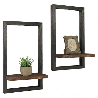 Vineland Set of 2 Rustic Wooden Wall Shelves for Indoor Plants, Hanging Wall Planters Shelf, Floating Shelves for Wall Decor, Farmhouse Plant Holder for Bathroom, Bedroom, Living Room, Brown & Black