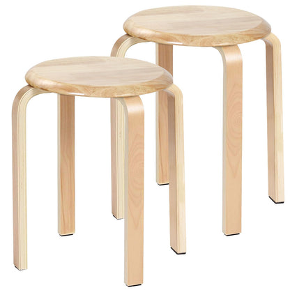 Yawinhe Wooden Stackable Stool, Portable Barstools with Round Top, Anti Slip Felt Pad, for Dinning, Living Room, Class Room, 11.8''Lx11.8''Wx16.5''H, Natural, 2-Pack