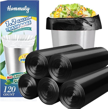 1.2 Gallon120 pcs Small Black Trash Bags, Strong 1 Gallon 1.2 Gallon 1.3 Gallon