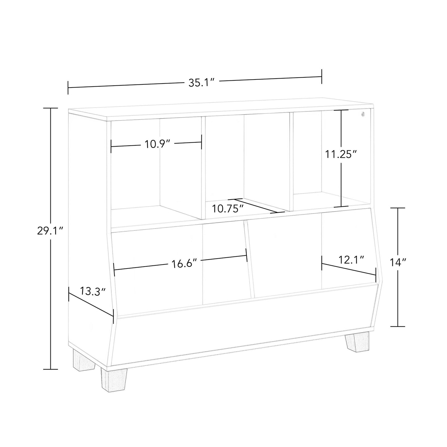 RiverRidge Catch-All Kids Toy Storage Organizer with 3 Cubbies and 2 Storage Bin Compartments