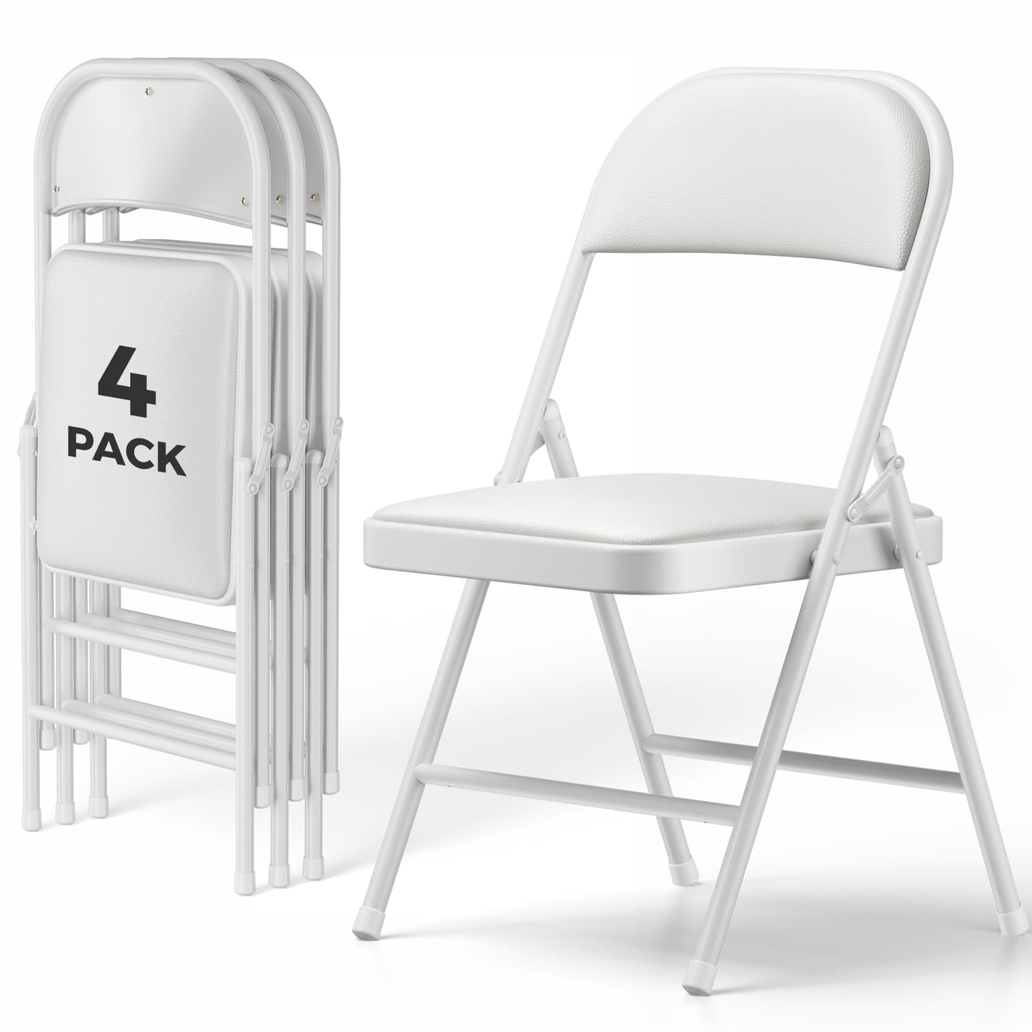 MAKE CHANGES 4 Pack Folding Chairs, PU Leather Folding Dining Chairs with Padded Cushion Seat & Back, Indoor Outdoor Folding Chair Set for Home Office, Parties, Events, Wedding, Extra Guest Seating