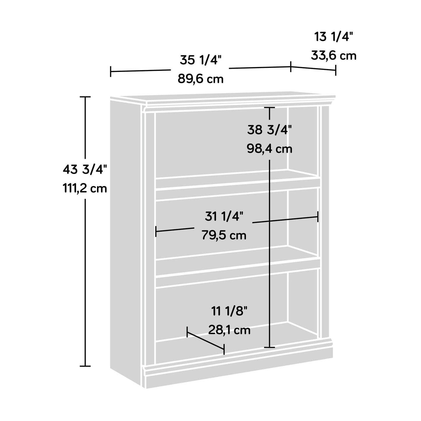 Sauder 3 Tier Book Shelf Wooden Bookcase Multipurpose Bookshelf for Home Office, Living Room, in Grand Walnut