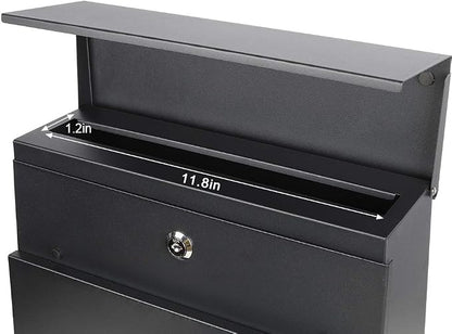 Decaller Large Capacity Mailbox with Key Lock, Wall Mount Metal Mail Box with Newspaper Compartment for Outside, 14.4" x 13" x 4.2", 936 Black