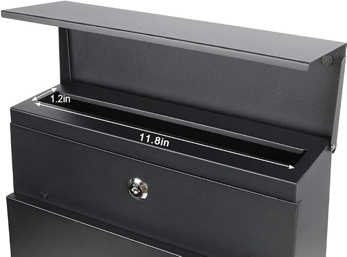 Decaller Large Capacity Mailbox with Key Lock, Wall Mount Metal Mail Box with Newspaper Compartment for Outside, 14.4" x 13" x 4.2", 933 Black