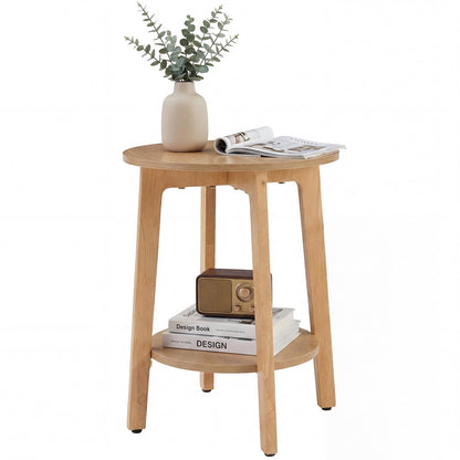 DUMOS Bedside End Table for Small Spaces, 2-Tier Boho Accent Side Table with Storage Shelf, 15.8" Wood Modern Nightstand for Living Room, Bedroom, Home Office, Natural Wood