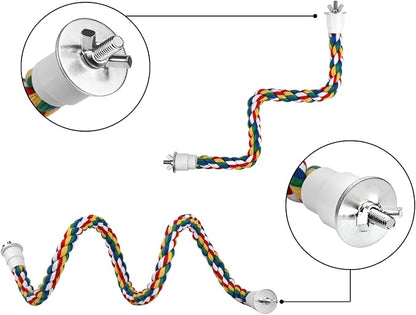 DS. DISTINCTIVE STYLE Bird Rope Perches Set of 2 Pieces (33 in+16 in), Colorful Cotton Rope for Birds, Bungee Style Perch Ideal for Parrots, Cockatiels, Lovebirds, and Budgies