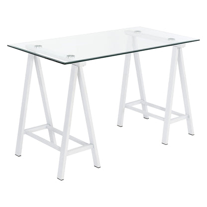 OSP Home Furnishings Middleton 47 Inch Desk with Clear Beveled Glass Top, White Base
