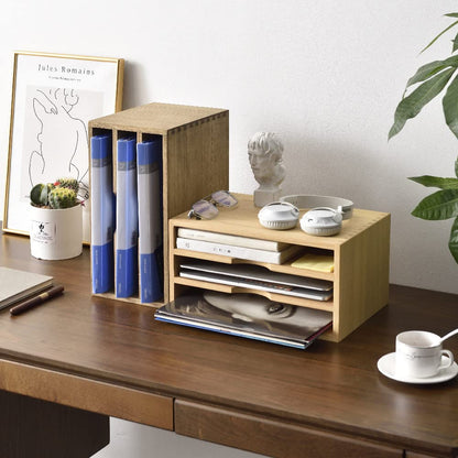 KIRIGEN Wooden Desktop Organizer, 3 Tier Solid Wood Letter Tray and Paper File Sorter for Desk, Freestanding Office Document Holder for Mail, Magazines, Folders, Natural 3KWJG-NA